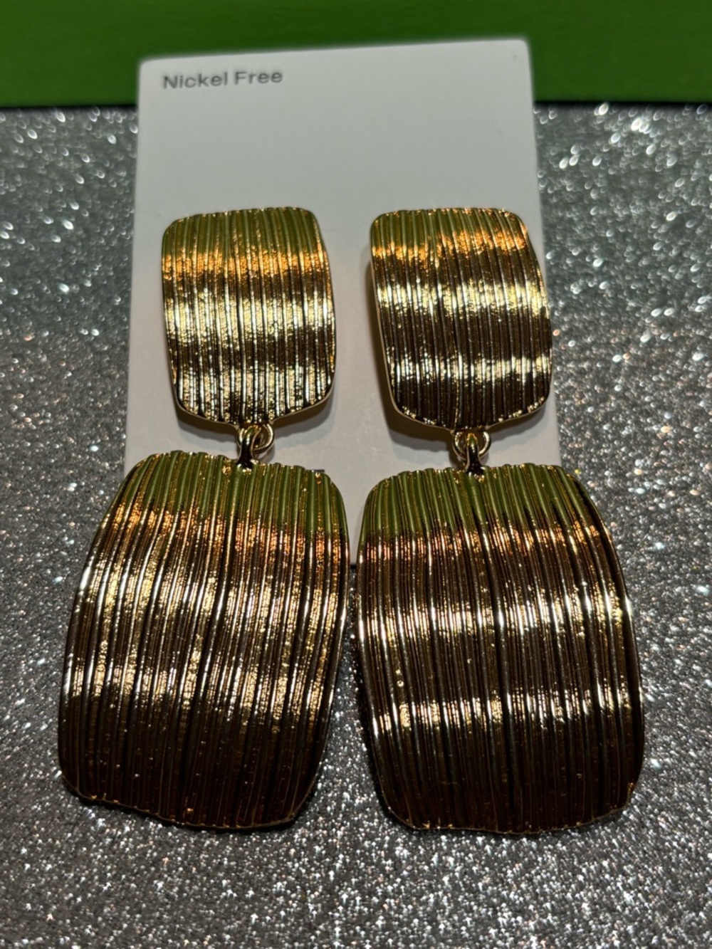 Nordstrom Gold Ribbed Two-Panel Drop Earrings